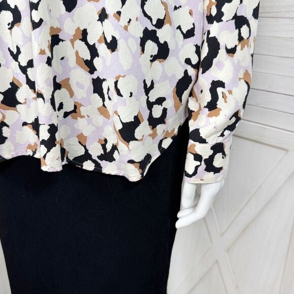 Loft Animal Print V Neck Pullover Tunic Blouse Shirt Lavender Multi Small - Picture 6 of 12